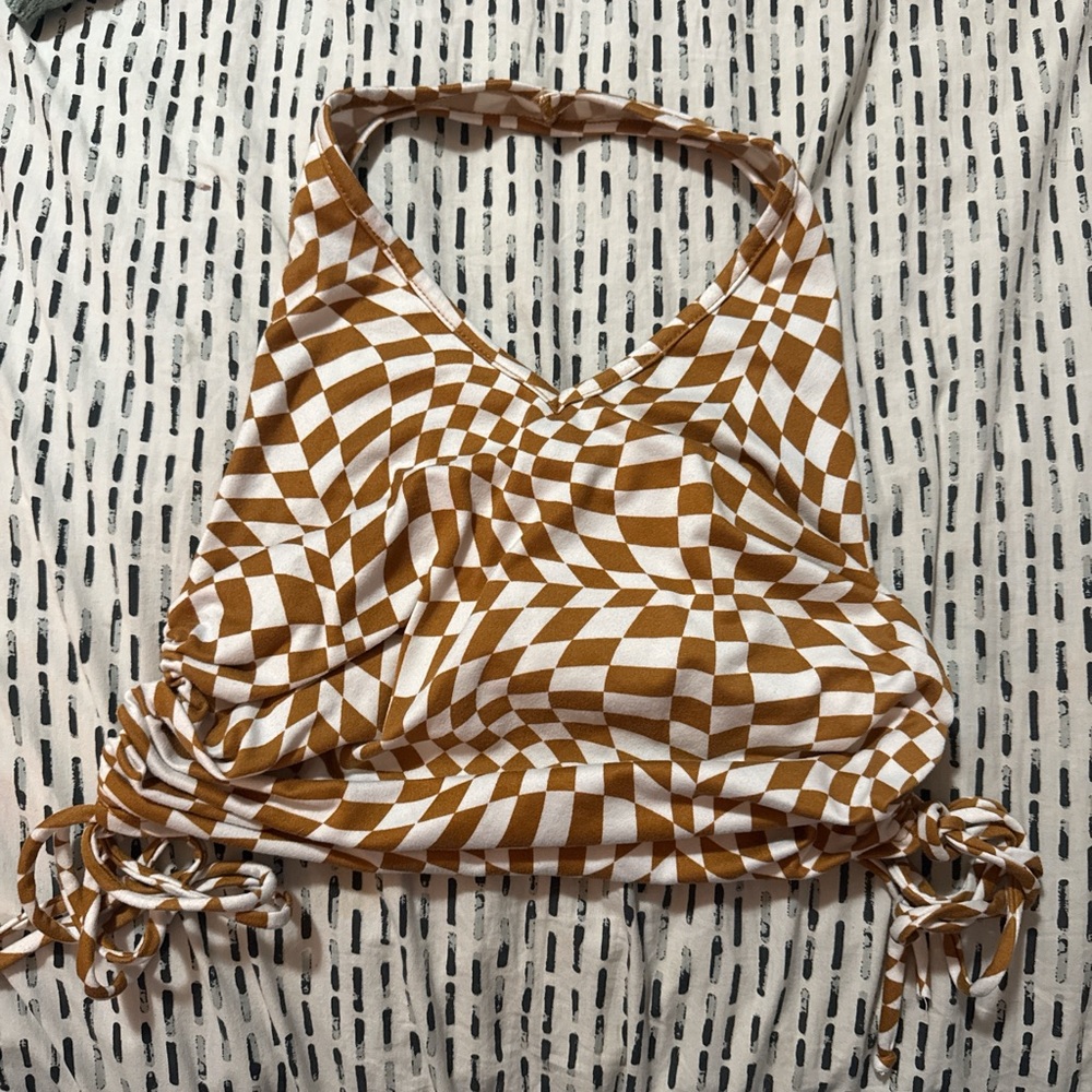 Checkered Halter Top - Brown and White